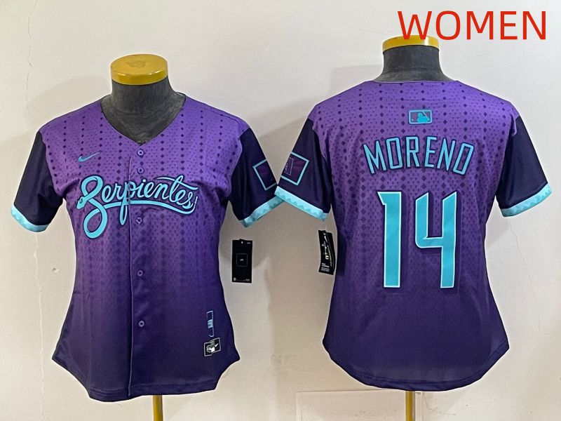 Women 2025 Arizona Diamondback 14 Moreno Purple Joint Name Nike MLB Jersey style 2